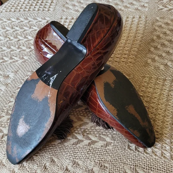 Selby Vintage Brown Leather Croc With Tassles Confort Flex Flats Size 6.5 - Picture 8 of 11